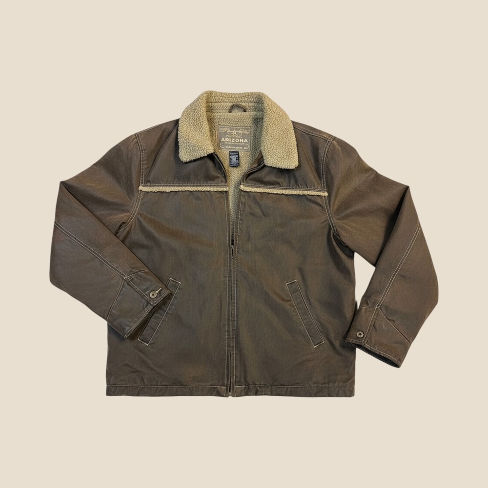 Arizona Jean Co Mens Large Brown Faux Leather Sherpa Lined Rugged Jacket